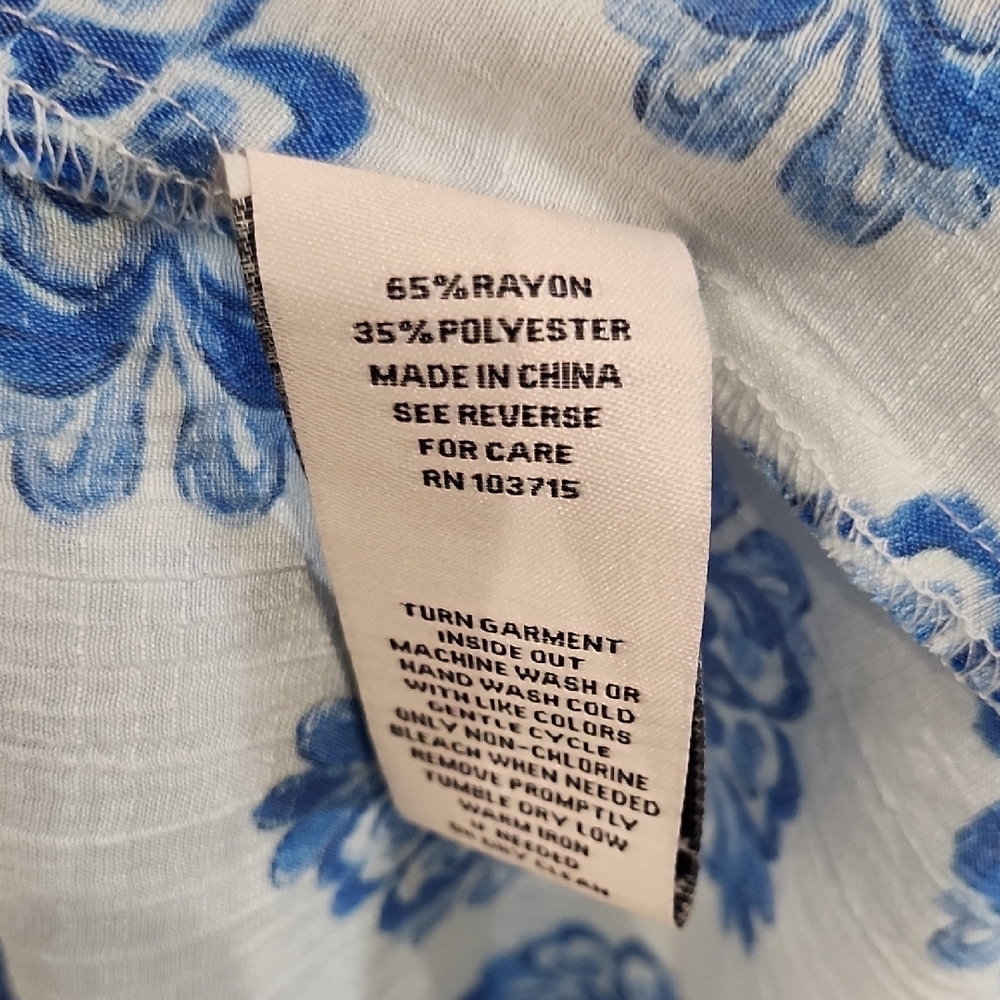 Nanette Lepore Pintuck Pleats Blue White Resortwear Patterned Tunic Blouse Small - Picture 9 of 9
